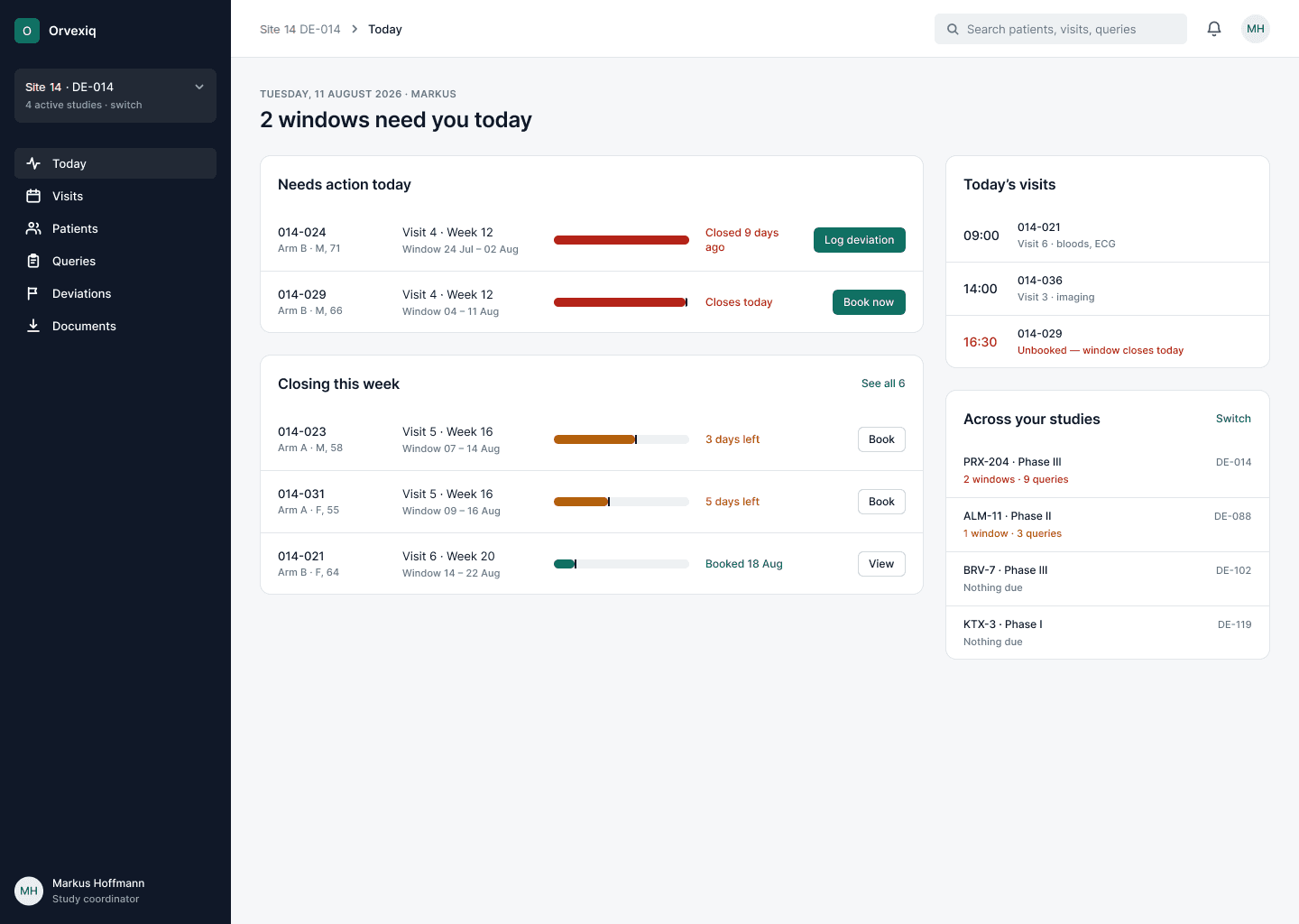 Trial coordination console interface
